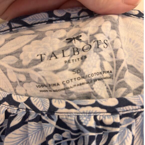 Talbots Petite Blue Floral Top SP Small Petite Cottagecore Summer Feminine Basic - Picture 4 of 6